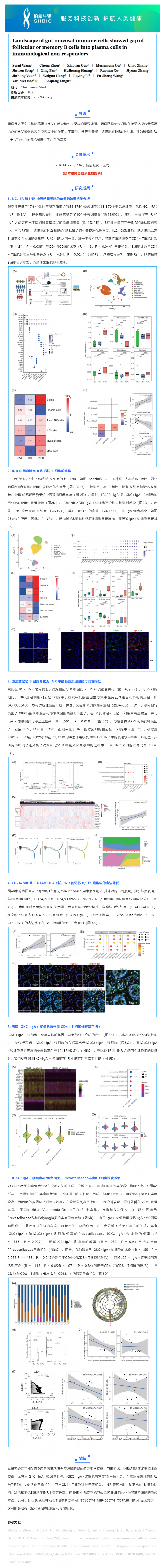 項(xiàng)目文章 _ 腸道粘膜免疫細(xì)胞分析顯示，在免疫無(wú)反應(yīng)者中，濾泡或記憶 B 細(xì)胞與漿細(xì)胞之間存在分化阻礙